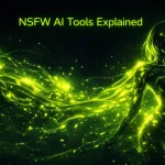 NSFW AI Tools Explained showing abstract AI energy forming a futuristic humanoid figure