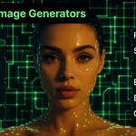 AI Porn Image Generators interface showing photorealistic AI generated female face with neural network data and rendering stats