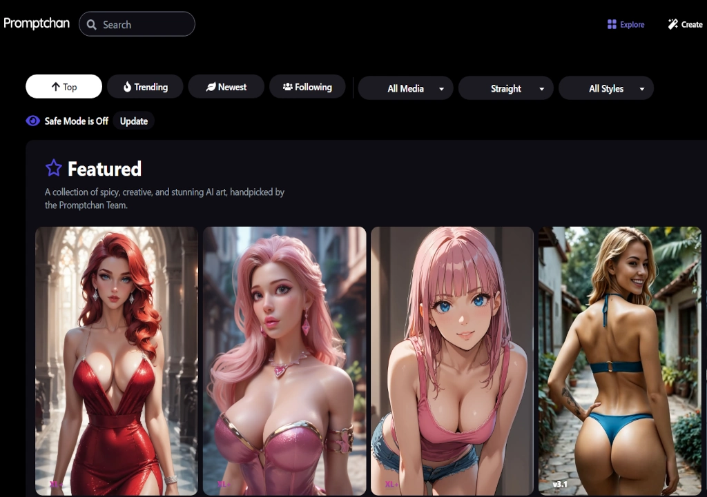 Promptchan AI gallery with generated images.