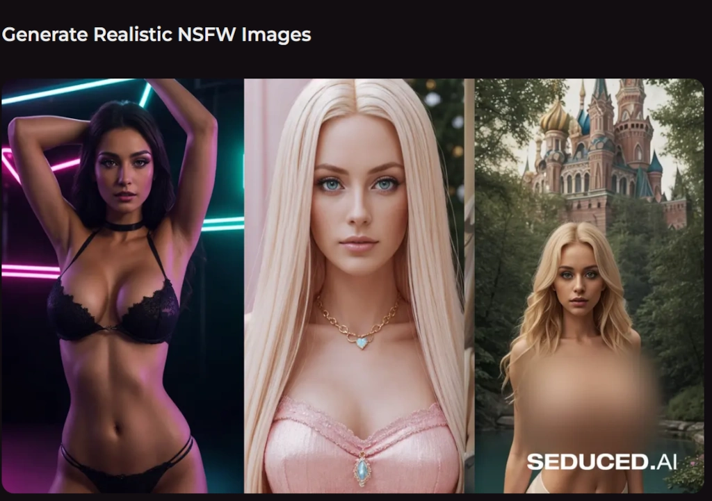 Seduced AI image generator gallery with female images.